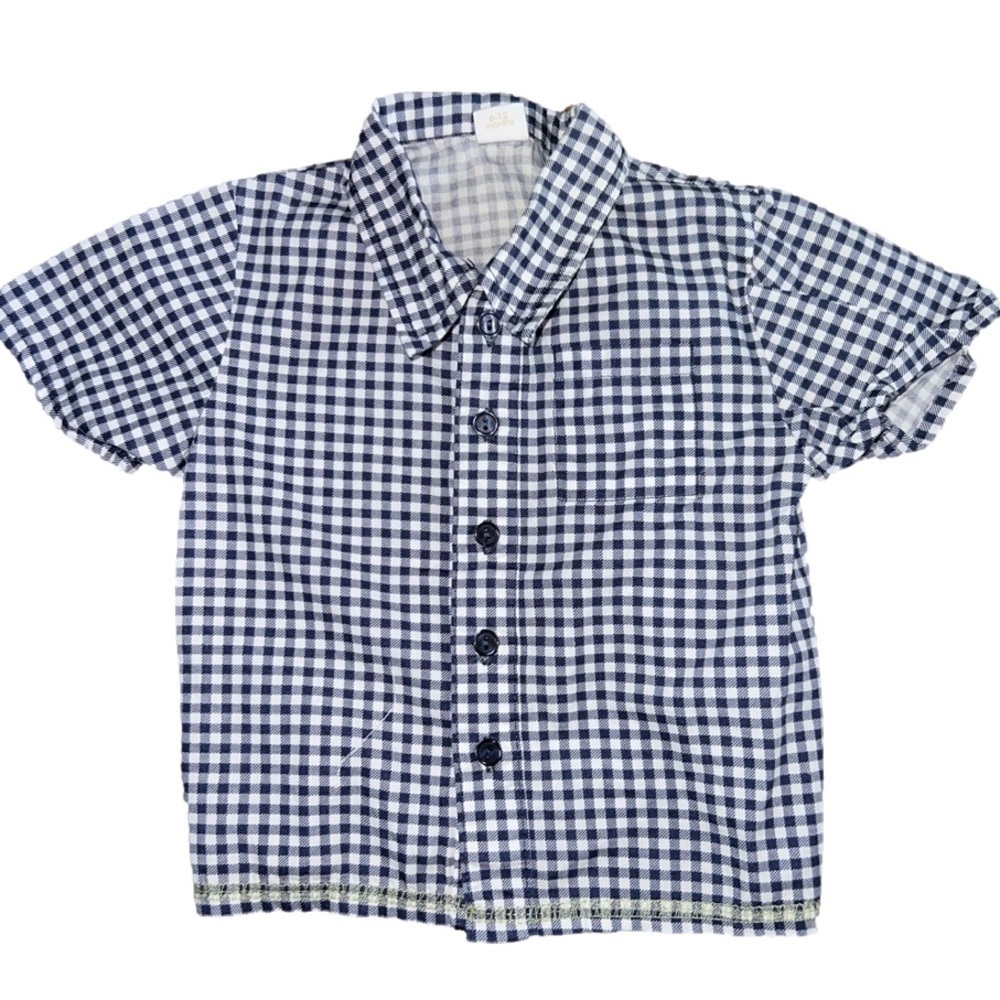 SWEET navy gingham check boy’s button down shirt from “egg” like new.